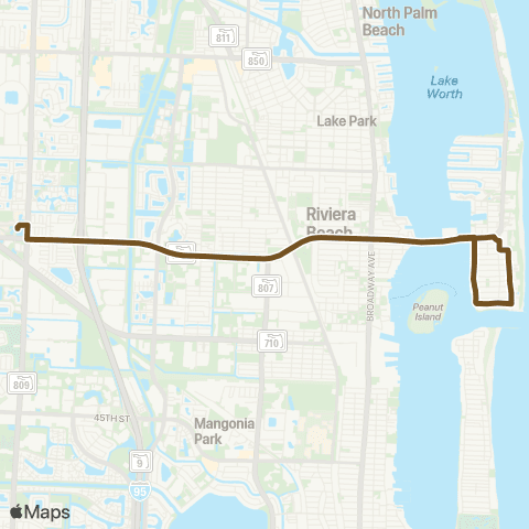 Palm Tran Riv Bch Crosstown via Blue Heron map