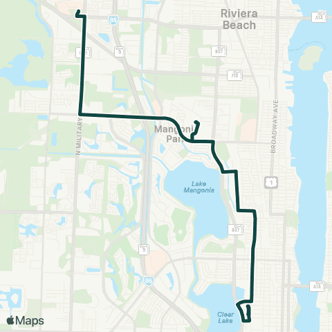 Palm Tran WPB Crosstown via 45th map
