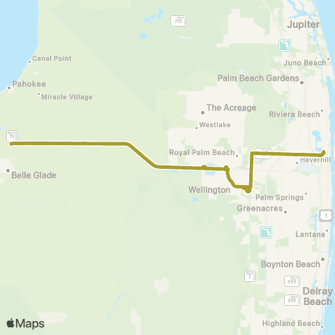Palm Tran WPB - Belle Glade via SR-80 map