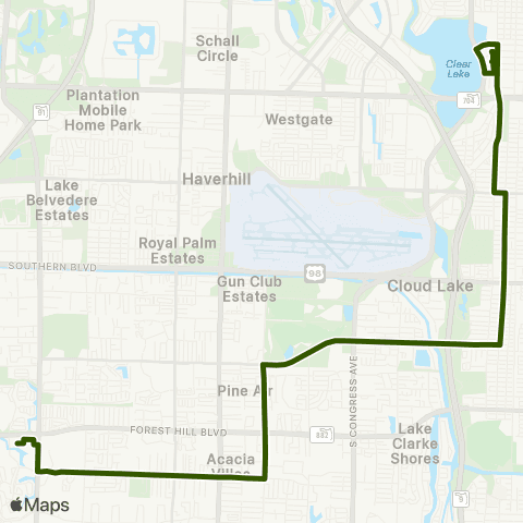 Palm Tran Greenacres - WPB via Purdy / Parker map