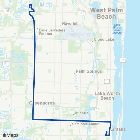 Palm Tran Vista Ctr-US1 via Jog / Lantana map