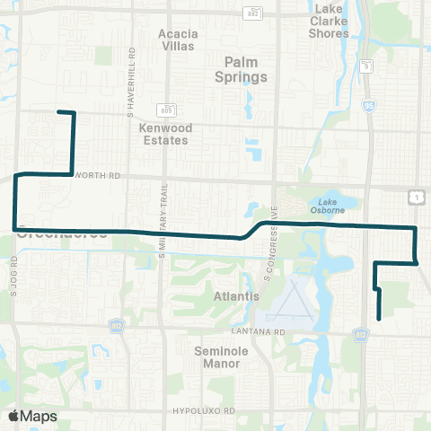 Palm Tran Greenacres - Lantana via Melaleuca map