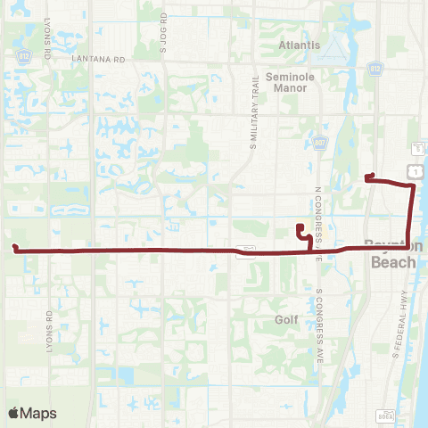 Palm Tran Boynton Bch Crosstown via Boynton Beach map