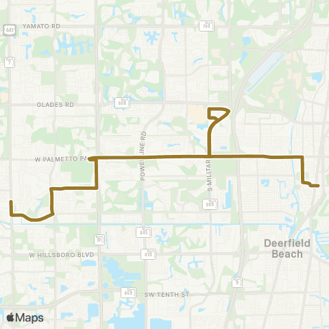 Palm Tran Boca Crosstown via Palmetto Park map