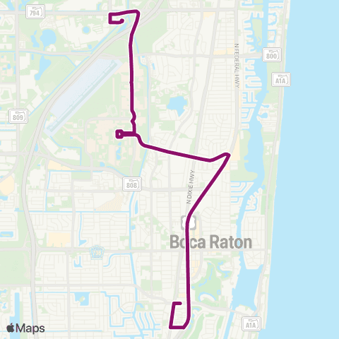 Palm Tran Boca Raton-Tri-Rail Shuttle via FAU map