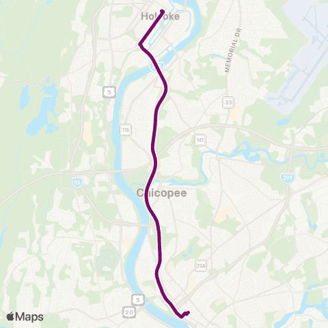 PVTA Holyoke-Springfield Express via I-391 map