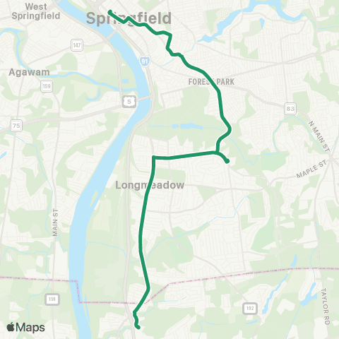 PVTA Dickinson-Jewish Home-Longmeadow map