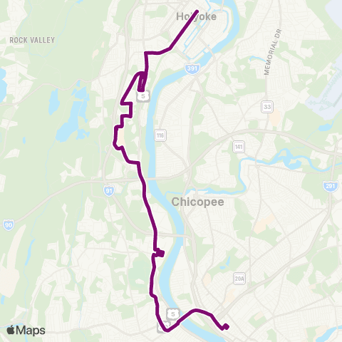 PVTA Holyoke-Springfield via Holyoke Mall map