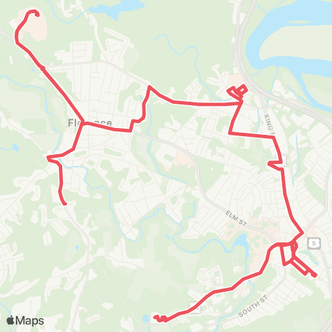 PVTA Florence Heights via King St & Bridge Rd map