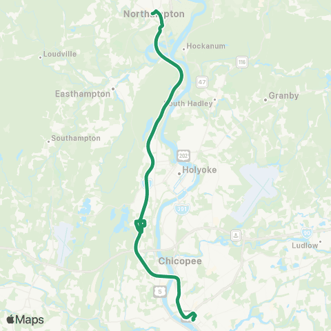 PVTA Springfield-Northampton Express map