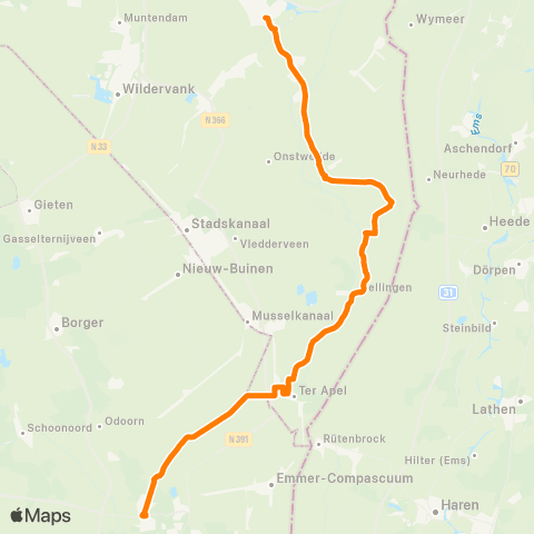Qbuzz Emmen - Ter Apel - Winschoten map
