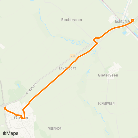 Qbuzz Gieten - Bareveld map