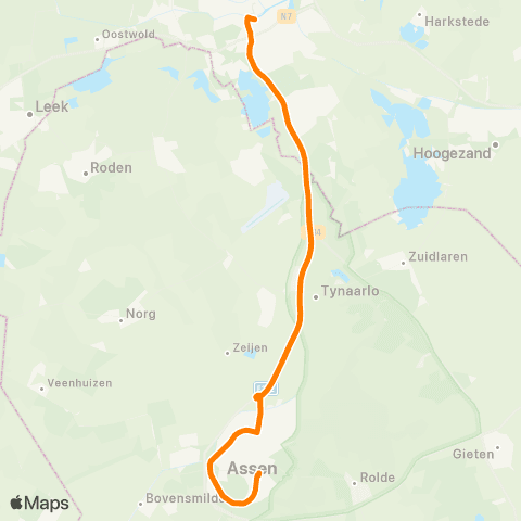 Qbuzz Nachtbus Groningen - Assen map