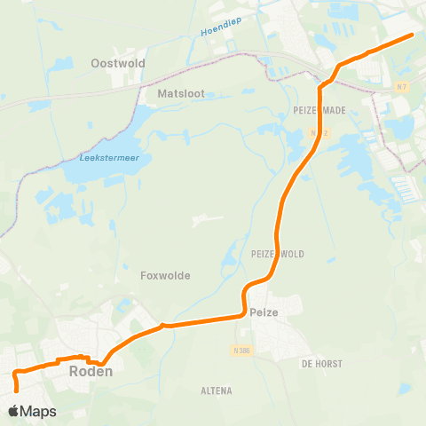 Qbuzz Roden - Groningen SNELDIENST map
