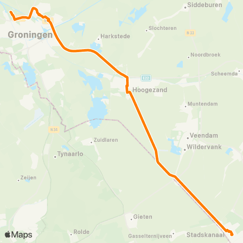 Qbuzz Stadskanaal - Gieten - Groningen Zernike map