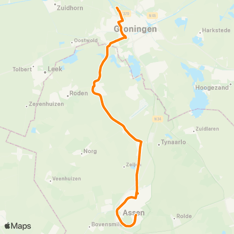 Qbuzz Assen - P+R Hoogkerk - Groningen Zernike map
