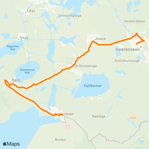 Qbuzz Lemmer - Balk - Joure - Heerenveen map