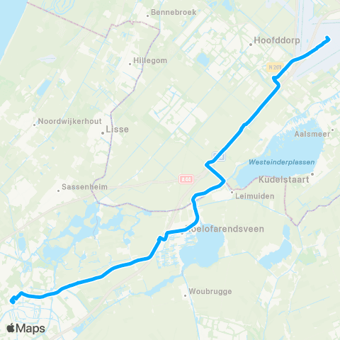 Qbuzz Leiden - Schiphol map