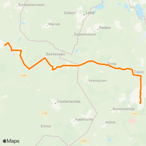 Qbuzz Drachten - Haulerwijk - Assen map