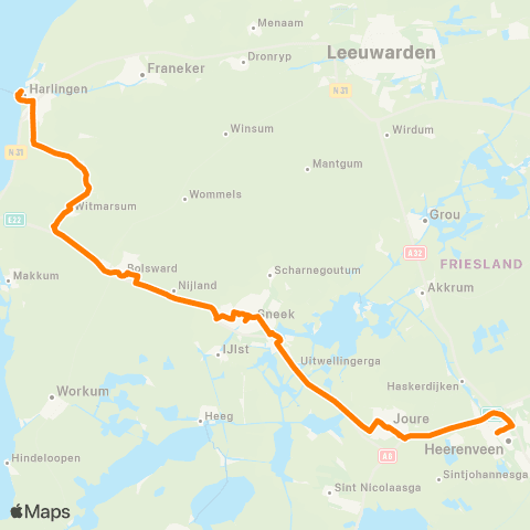 Qbuzz Heerenveen - Sneek - Bolsward - Harlingen map