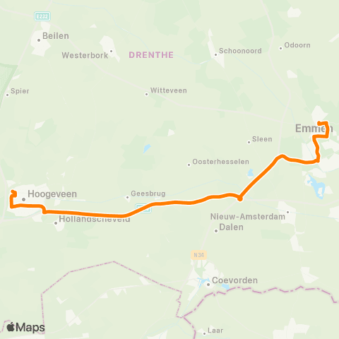 Qbuzz Emmen - Hoogeveen (Snelbus) map
