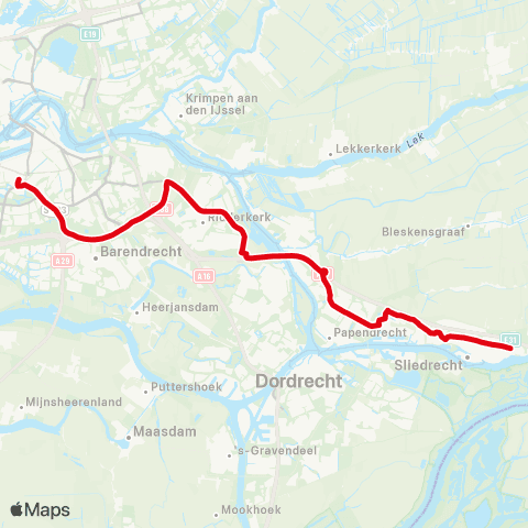 R-net Rotterdam Zuidplein - Papendrecht - Sliedrecht map