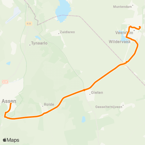 Qbuzz Veendam - Gieten - Assen map