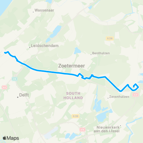 Qbuzz Waddinxveen - Bleiswijk - Den Haag map