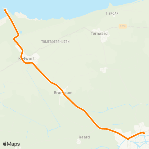 Qbuzz Holwert Veerdam - Dokkum Busstation map