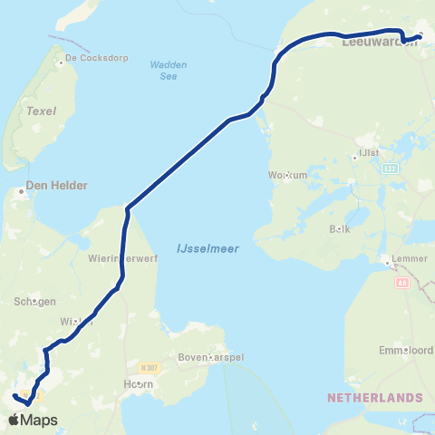 Qbuzz Alkmaar - Afsluitdijk - Leeuwarden map