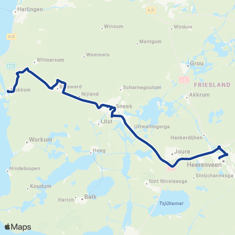 Qbuzz Makkum - Bolsward - Sneek - Heerenveen map