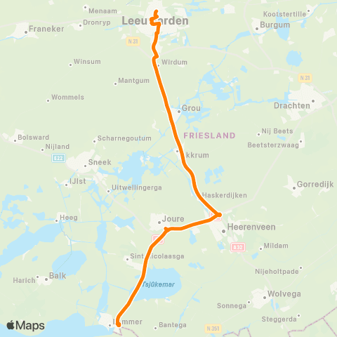 Qbuzz Lemmer - Leeuwarden NHL Stenden map