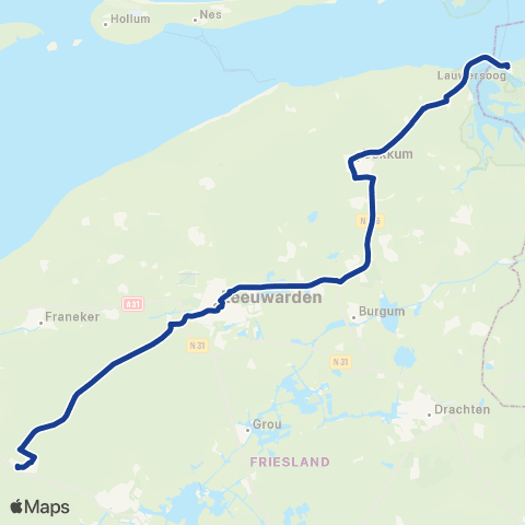 Qbuzz Lauwersoog - Dokkum - Leeuwarden - Bolsward map