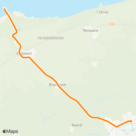 Qbuzz Holwert Veerdam - Dokkum Busstation map