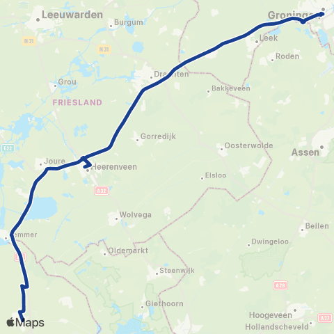 Qbuzz Emmeloord - Heerenveen - Groningen map