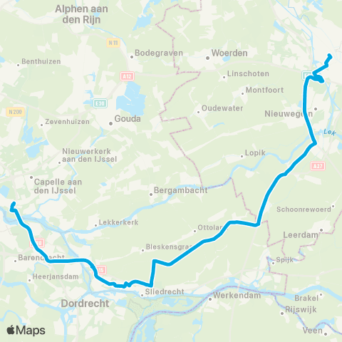 Qbuzz R'dam Kralingse Zoom - Papendrecht - Utrecht map
