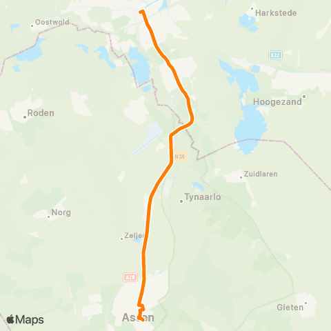 Qbuzz Assen - Groningen map