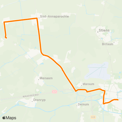 Qbuzz Minnertsga - St-Annaparochie - Leeuwarden map