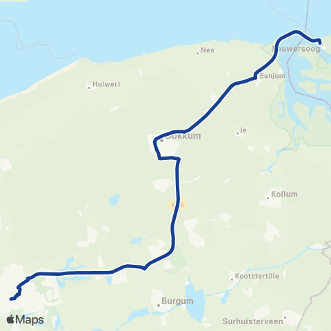 Qbuzz Lauwersoog - Dokkum - Leeuwarden - Bolsward map