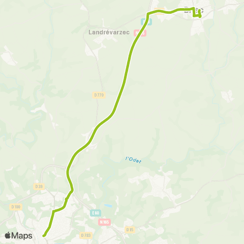 QUB - Lignes scolaires Quimper Tourbie - Briec Collèges map