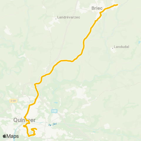 QUB - Lignes scolaires Landrévarzec Moulin du Lay - Briec - Quimper Lycée Thépot map