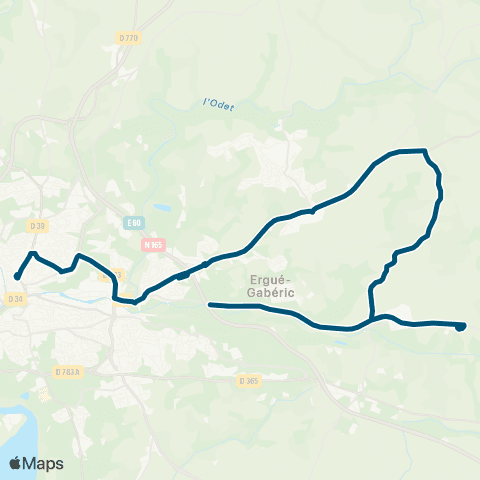 QUB - Lignes scolaires Quimper Tourbie - Ergué-Gabéric Garsalec map