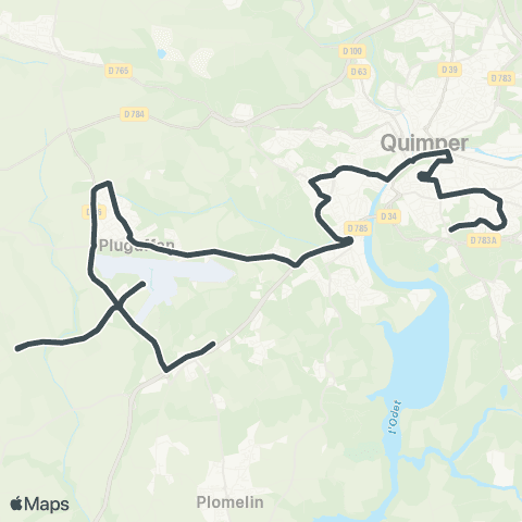QUB - Lignes scolaires Pluguffan ZI Sud - Quimper IUT map