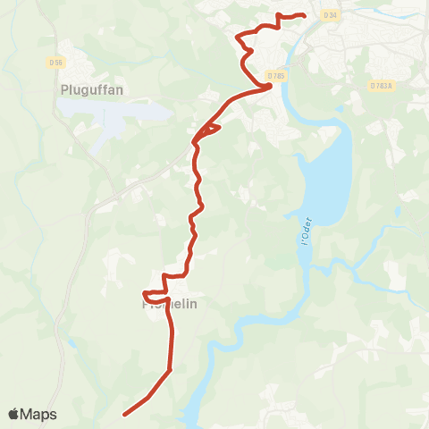 QUB - Lignes scolaires Plomelin St Roch - Quimper Pl. de la Tour d'Auvergne map