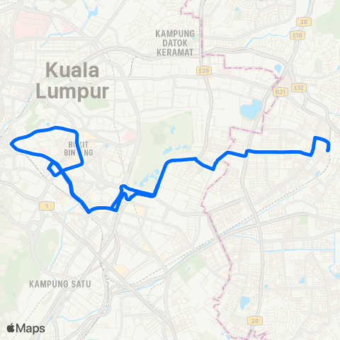 Rapid KL Hentian Taman Dagang ~ Menara Maybank via Bukit Bintang map