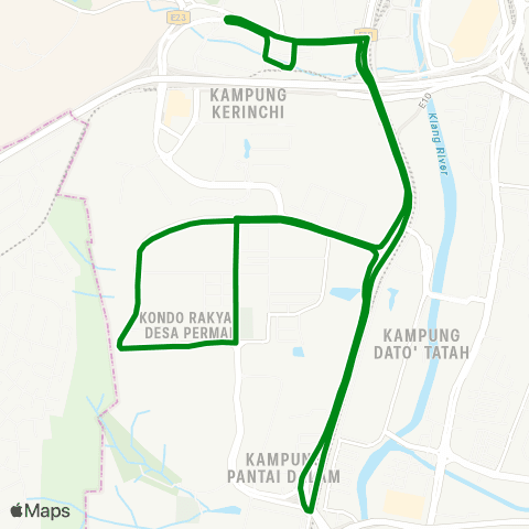 Rapid KL Stesen LRT Kerinchi ~ Pantai Hill Park map