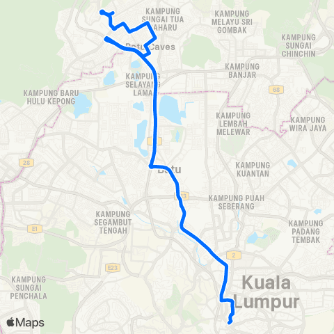 Rapid KL Bandar Baru Selayang ~ Hab Lebuh Pudu map