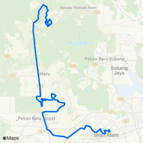 Rapid KL Hentian Bandar Shah Alam ~ Uitm Puncak Alam map