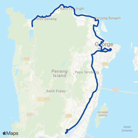 Rapid Bus Penang 102 map