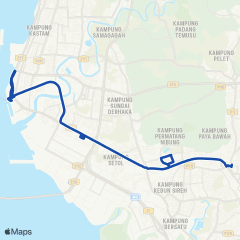 Rapid Bus Penang 701 map